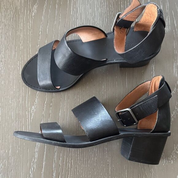 Madewell Women’s Black Leather Sandals Block Heel Chic Versatile Size 9.5 EUC - Picture 1 of 12